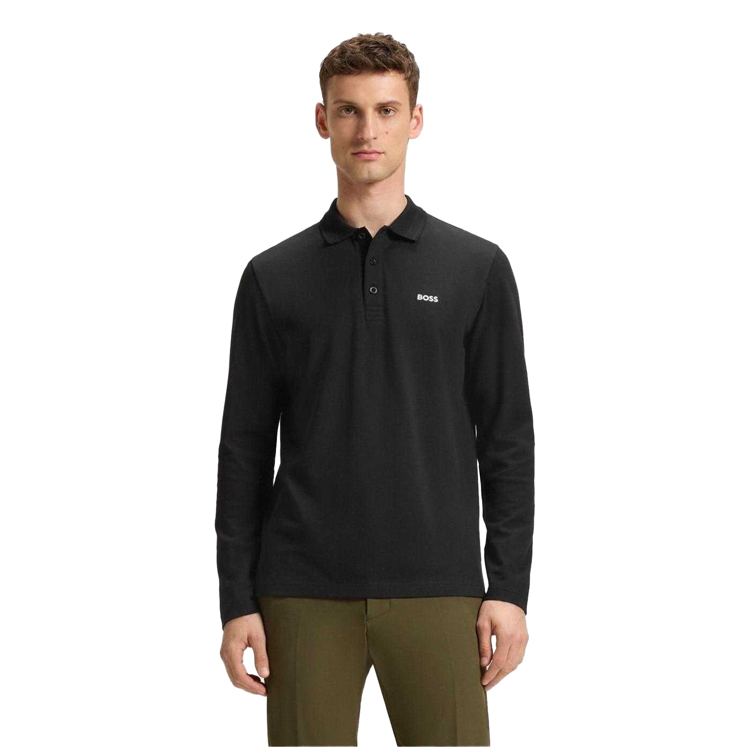 Black - Lifestyle - Boss Mens Plisy Long-Sleeved Polo Shirt