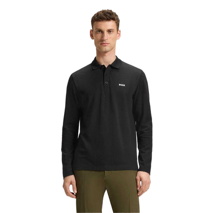 Black - Lifestyle - Boss Mens Plisy Long-Sleeved Polo Shirt