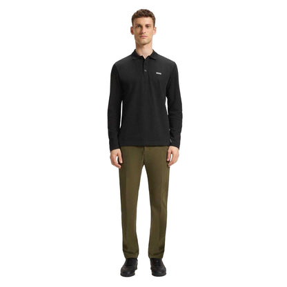 Black - Pack Shot - Boss Mens Plisy Long-Sleeved Polo Shirt