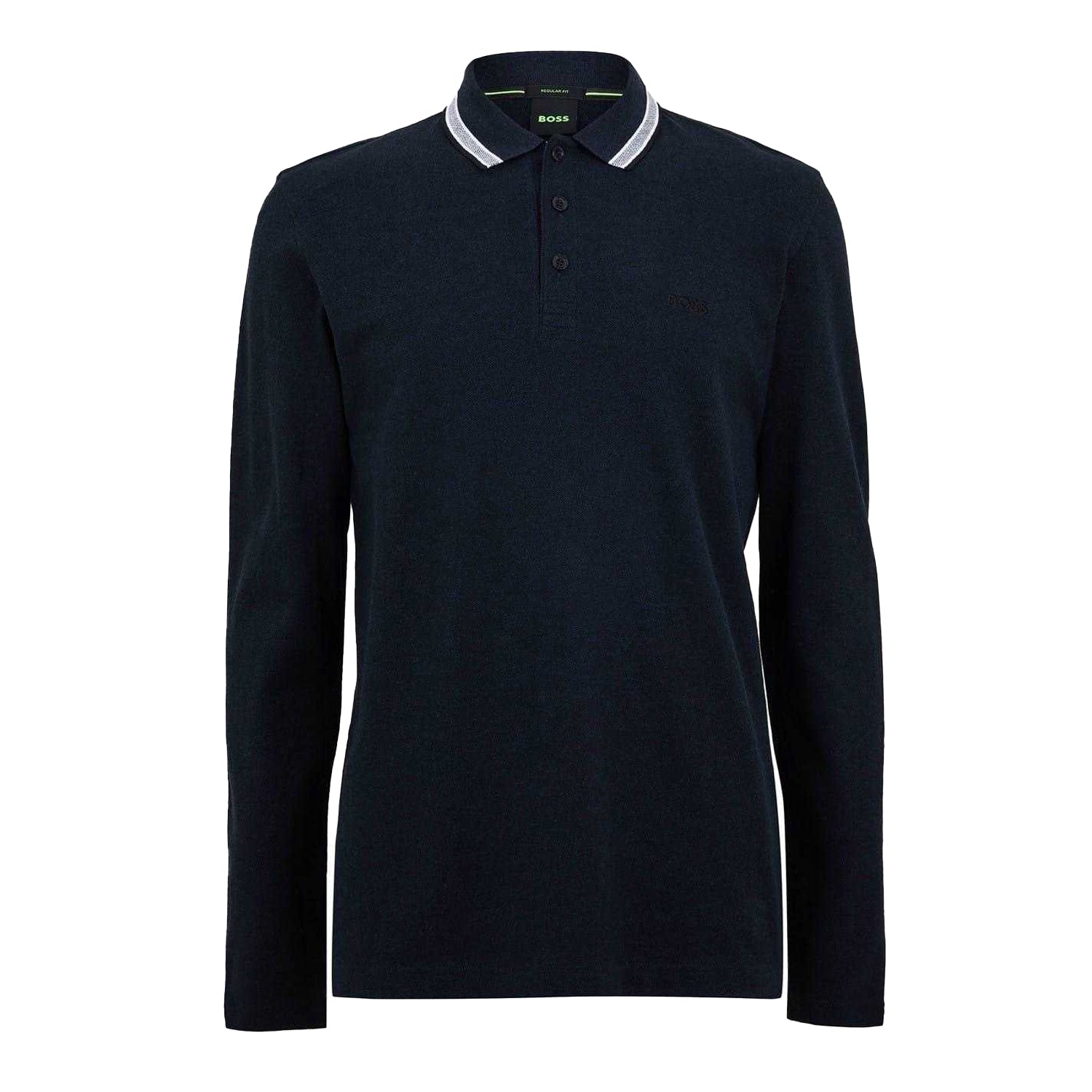Navy - Front - Boss Mens Plisy Long-Sleeved Polo Shirt
