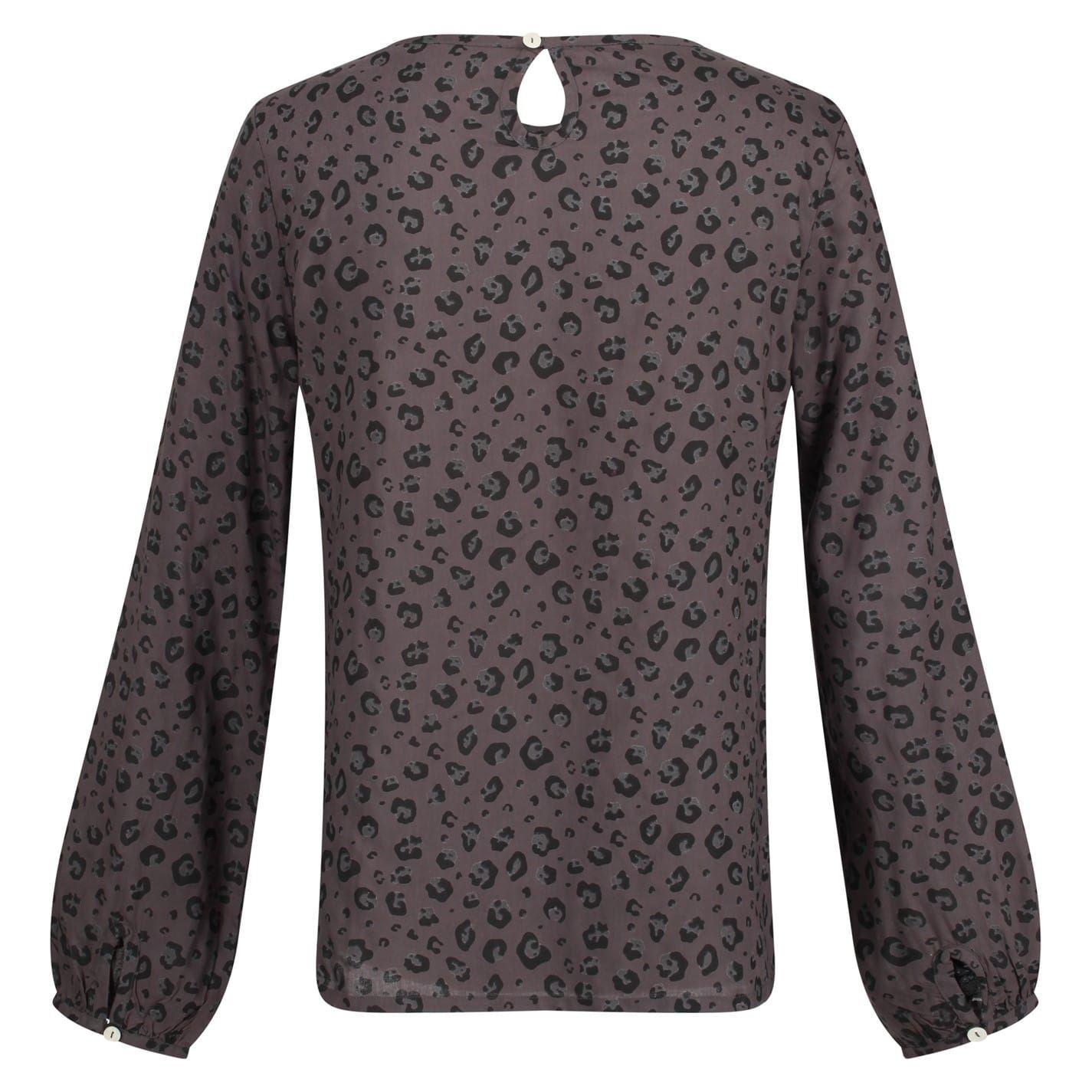 Black - Back - Regatta Womens-Ladies Hadria Leopard Print Keyhole Long-Sleeved Blouse