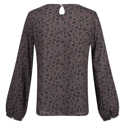 Black - Back - Regatta Womens-Ladies Hadria Leopard Print Keyhole Long-Sleeved Blouse