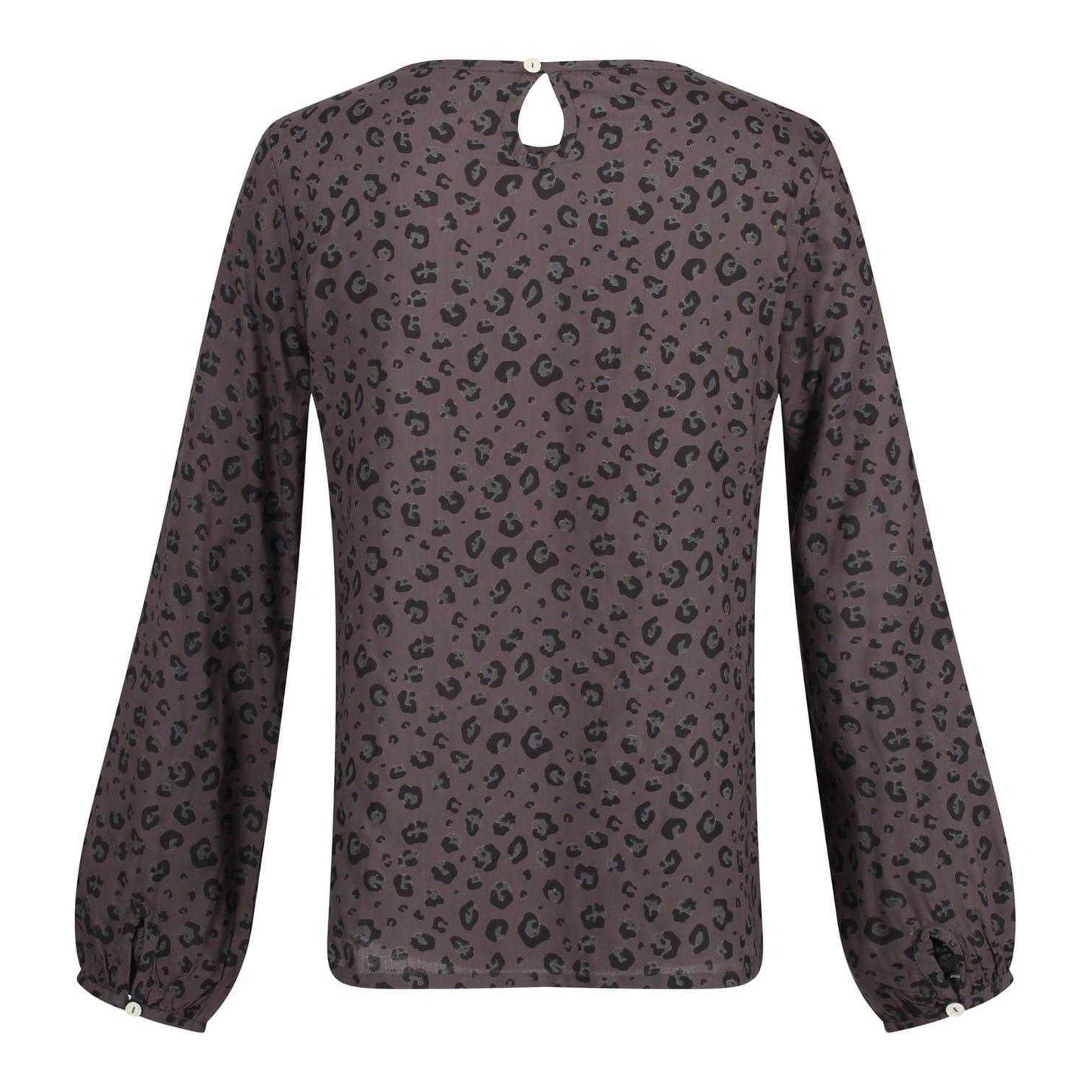 Black - Back - Regatta Womens-Ladies Hadria Leopard Print Keyhole Long-Sleeved Blouse