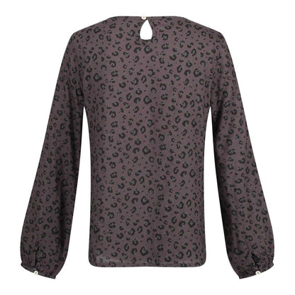 Black - Back - Regatta Womens-Ladies Hadria Leopard Print Keyhole Long-Sleeved Blouse