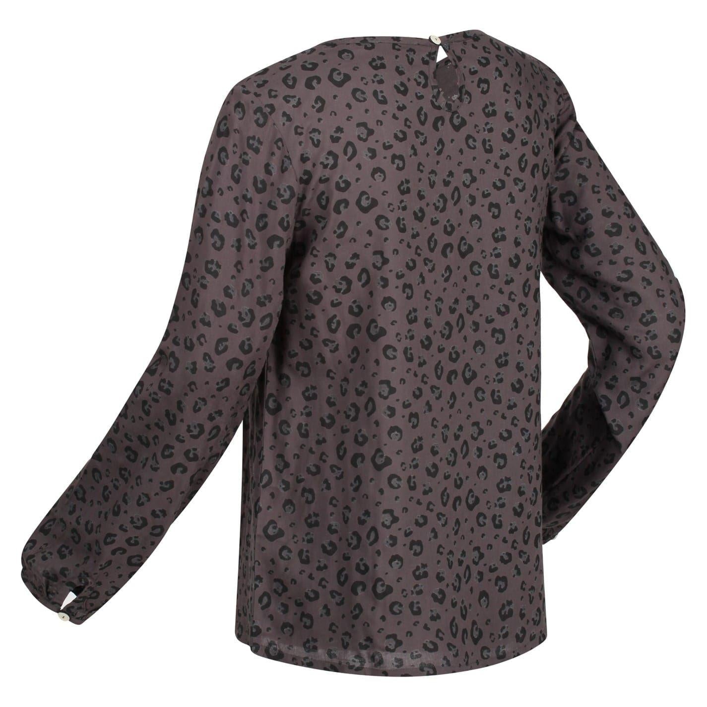 Black - Lifestyle - Regatta Womens-Ladies Hadria Leopard Print Keyhole Long-Sleeved Blouse