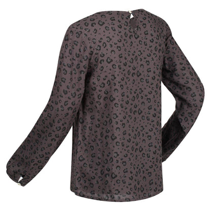 Black - Lifestyle - Regatta Womens-Ladies Hadria Leopard Print Keyhole Long-Sleeved Blouse