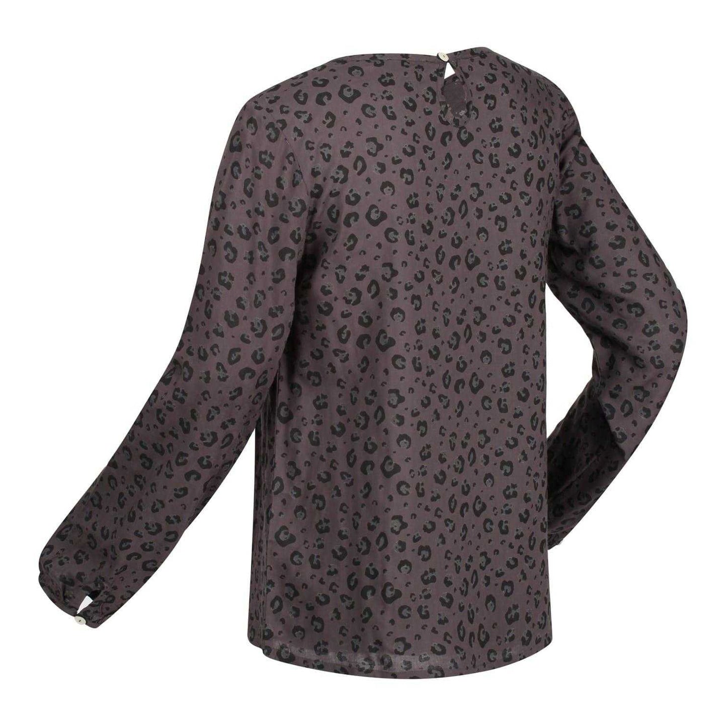 Black - Lifestyle - Regatta Womens-Ladies Hadria Leopard Print Keyhole Long-Sleeved Blouse