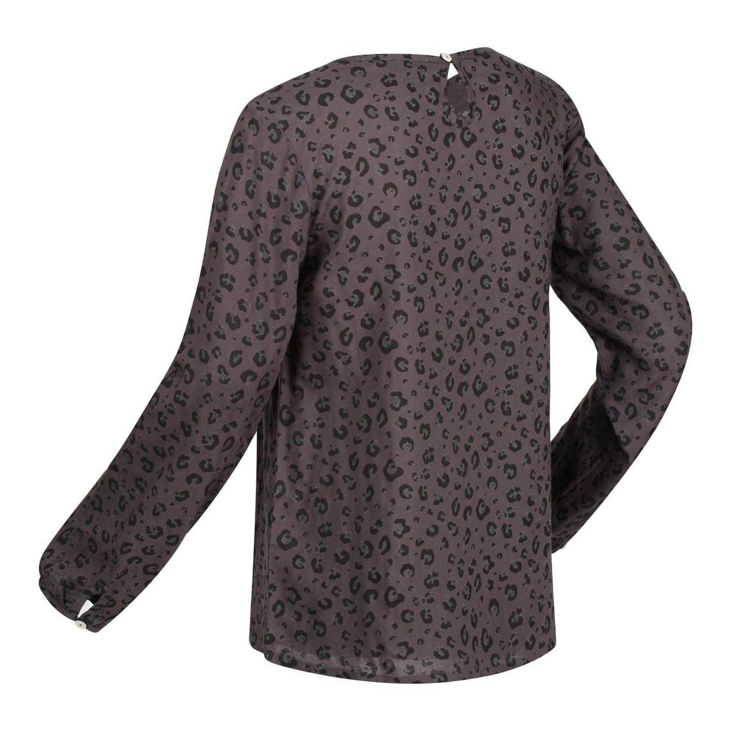 Black - Lifestyle - Regatta Womens-Ladies Hadria Leopard Print Keyhole Long-Sleeved Blouse