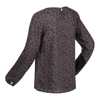 Black - Lifestyle - Regatta Womens-Ladies Hadria Leopard Print Keyhole Long-Sleeved Blouse