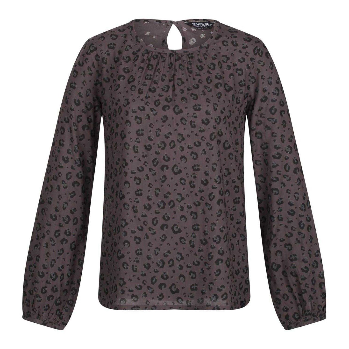 Black - Front - Regatta Womens-Ladies Hadria Leopard Print Keyhole Long-Sleeved Blouse