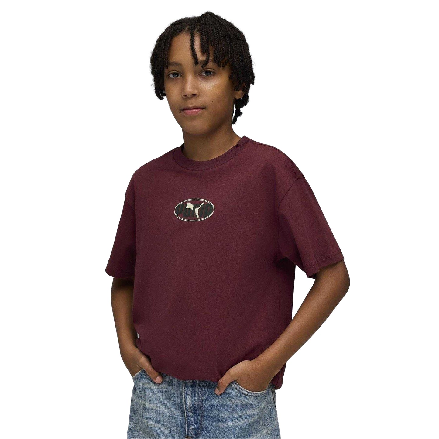 Burgundy - Side - Puma Childrens-Kids Essentials Logo Regular T-Shirt
