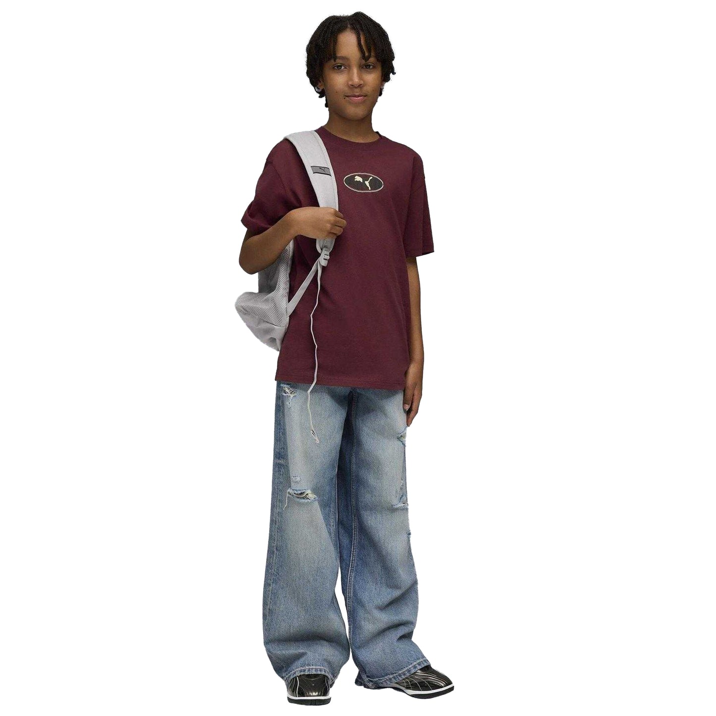 Burgundy - Pack Shot - Puma Childrens-Kids Essentials Logo Regular T-Shirt