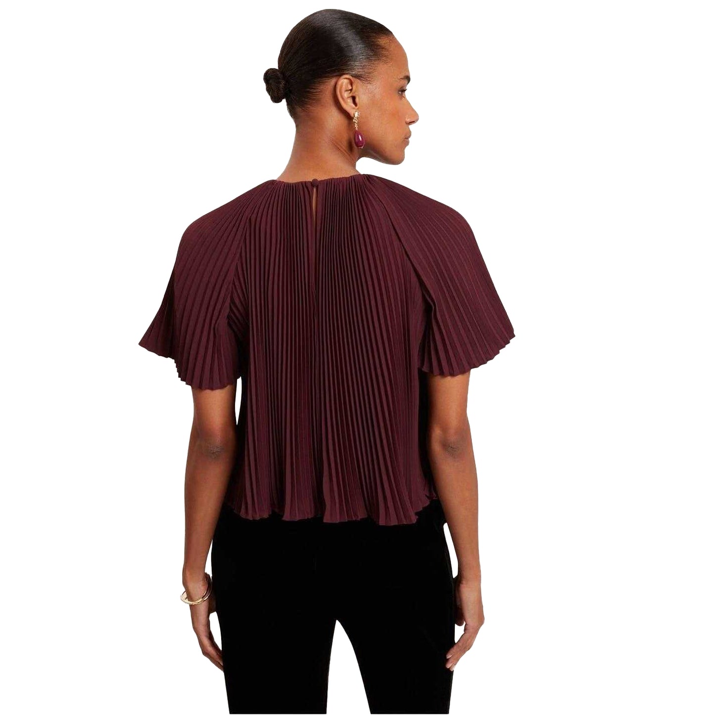 Oxblood - Back - Ted Baker Womens-Ladies Agara Pleated Crew Neck Blouse
