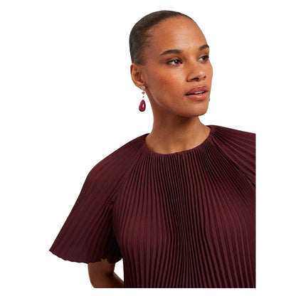 Oxblood - Side - Ted Baker Womens-Ladies Agara Pleated Crew Neck Blouse