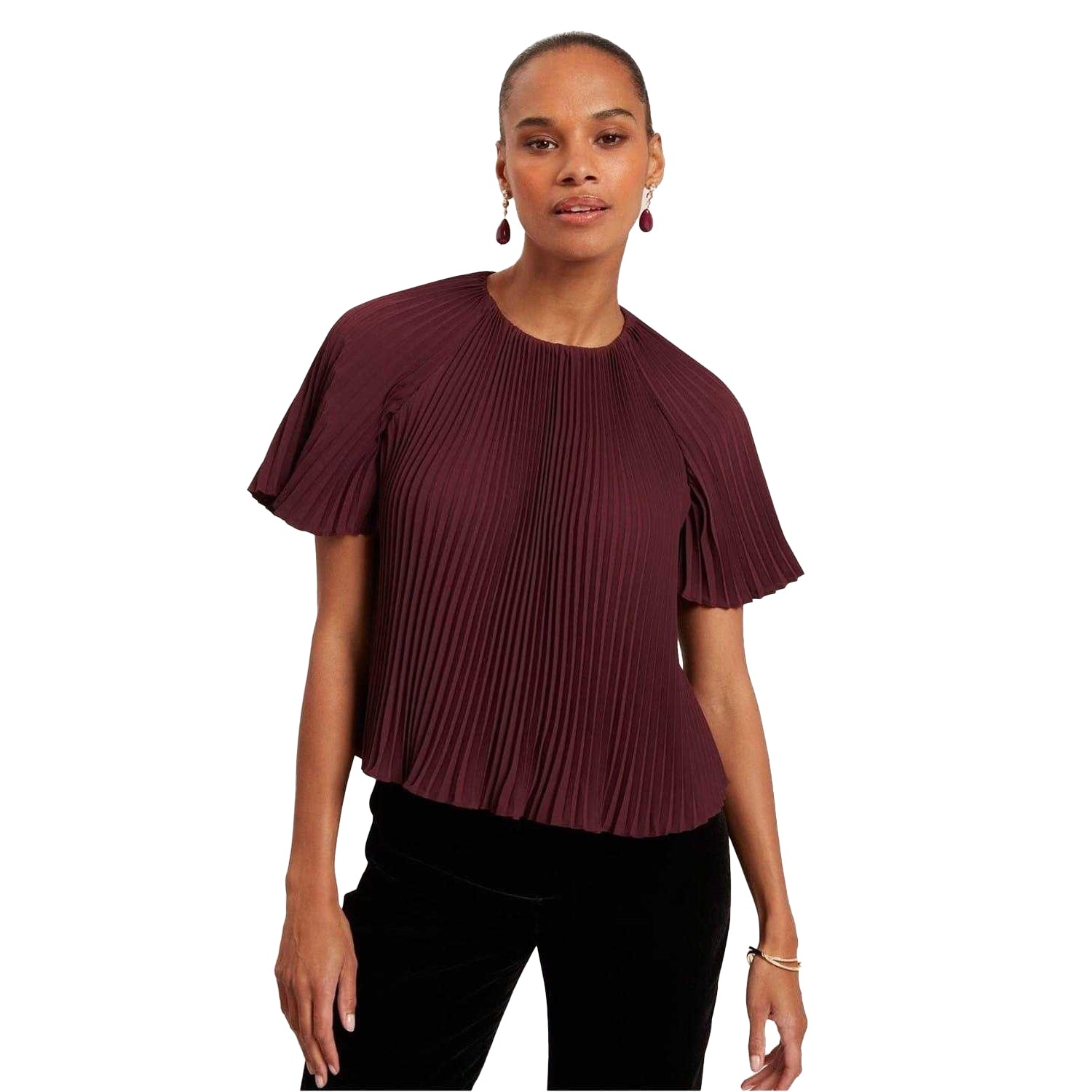 Oxblood - Lifestyle - Ted Baker Womens-Ladies Agara Pleated Crew Neck Blouse