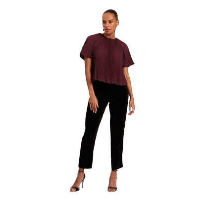 Oxblood - Pack Shot - Ted Baker Womens-Ladies Agara Pleated Crew Neck Blouse