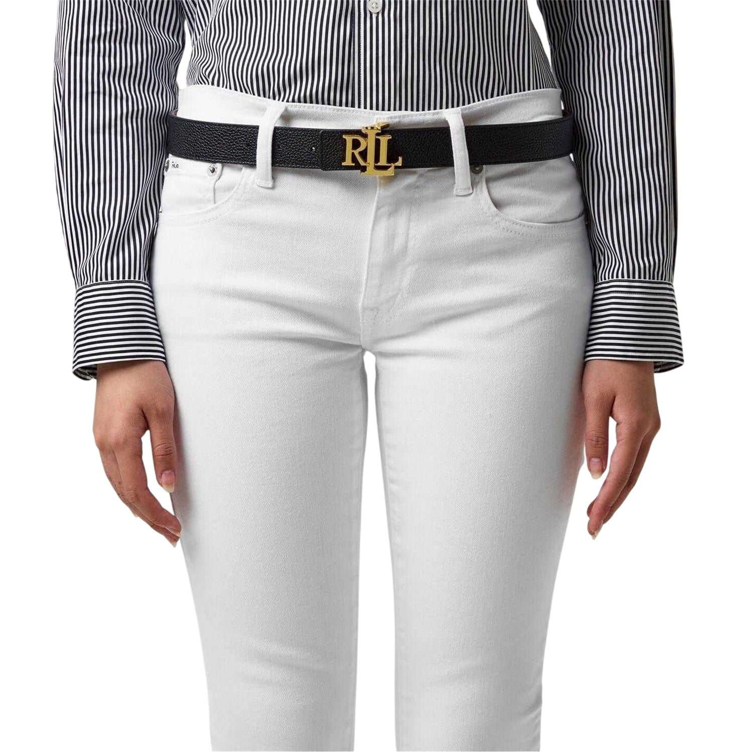 Black-Tan - Back - Ralph Lauren Womens-Ladies Lauren Leather Belt
