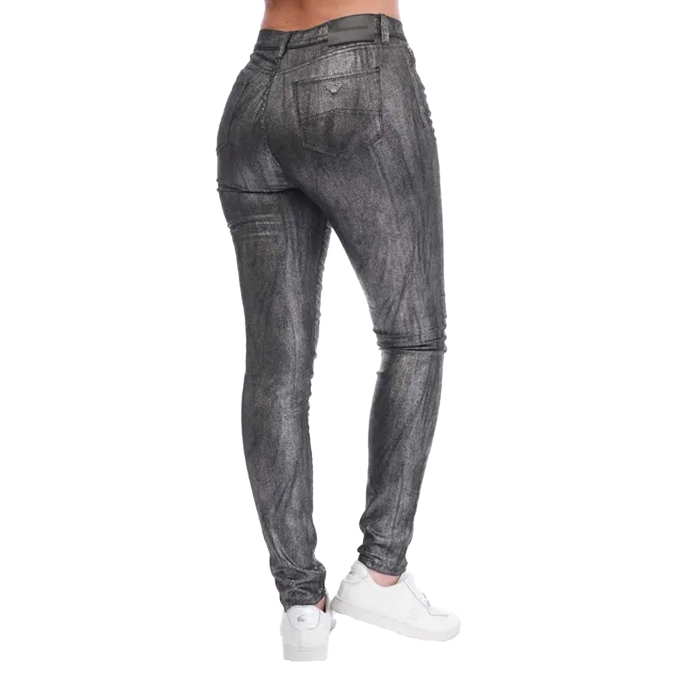 Grey - Back - Emporio Armani Womens-Ladies J20 Leather Patch Skinny Jeans