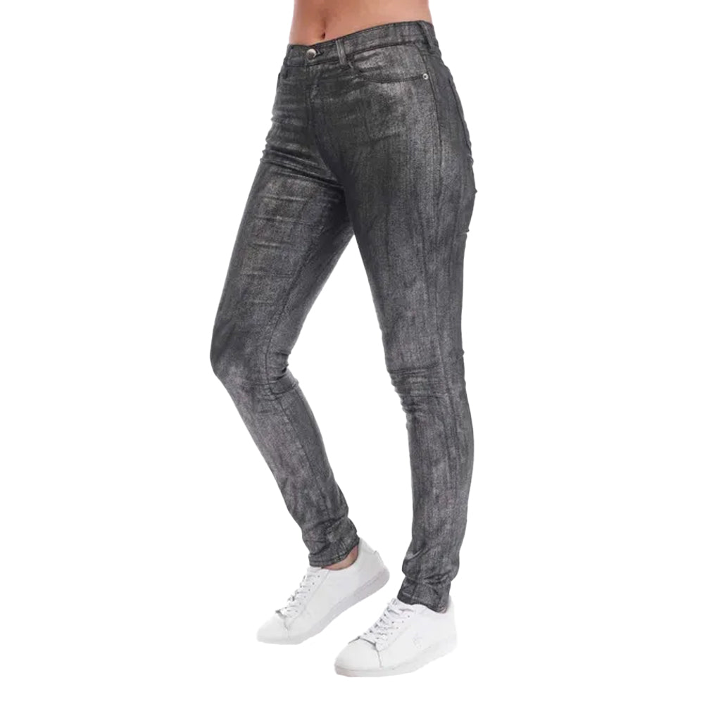 Grey - Front - Emporio Armani Womens-Ladies J20 Leather Patch Skinny Jeans