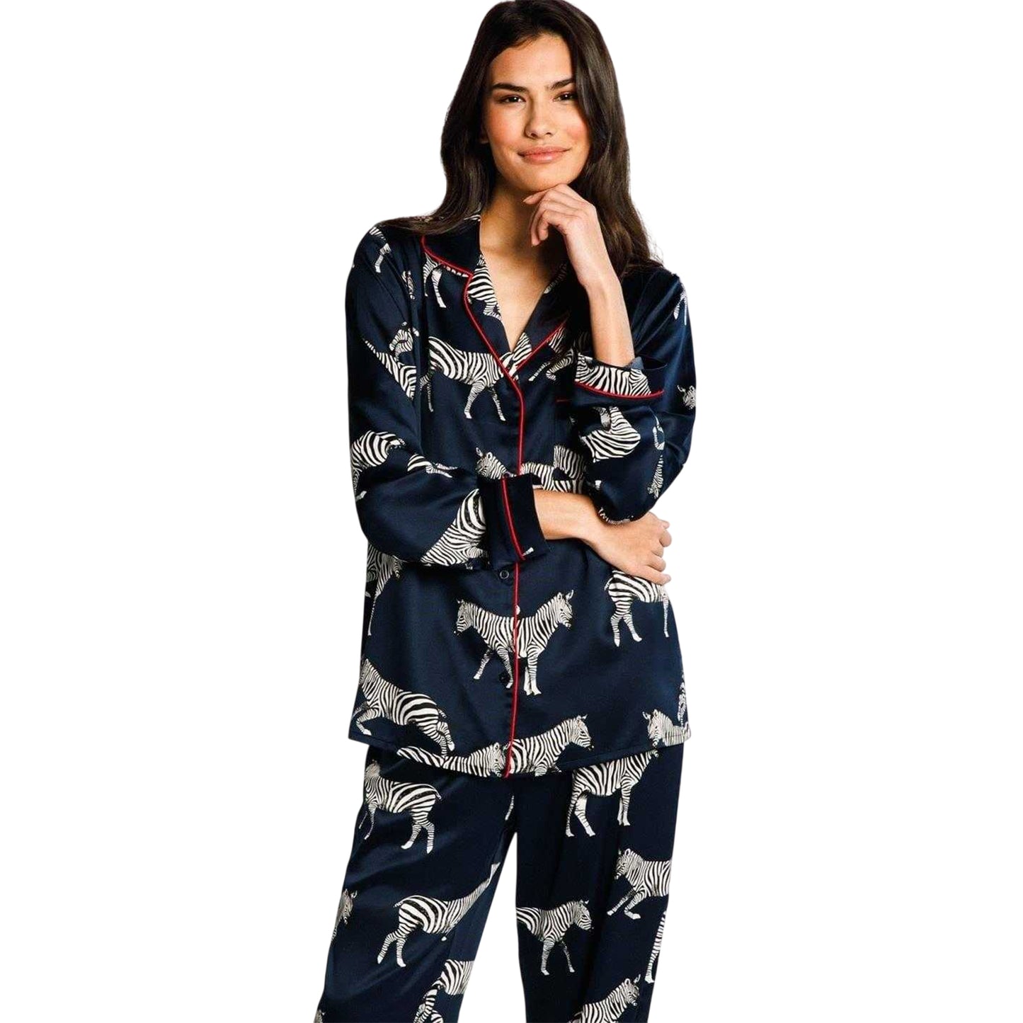 Navy - Back - Chelsea Womens-Ladies Zebra Print Long-Sleeved Pyjama Set