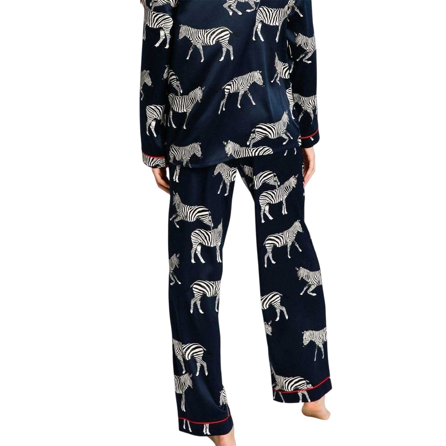 Navy - Side - Chelsea Womens-Ladies Zebra Print Long-Sleeved Pyjama Set