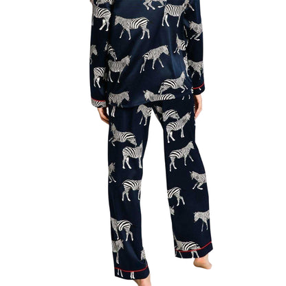 Navy - Side - Chelsea Womens-Ladies Zebra Print Long-Sleeved Pyjama Set