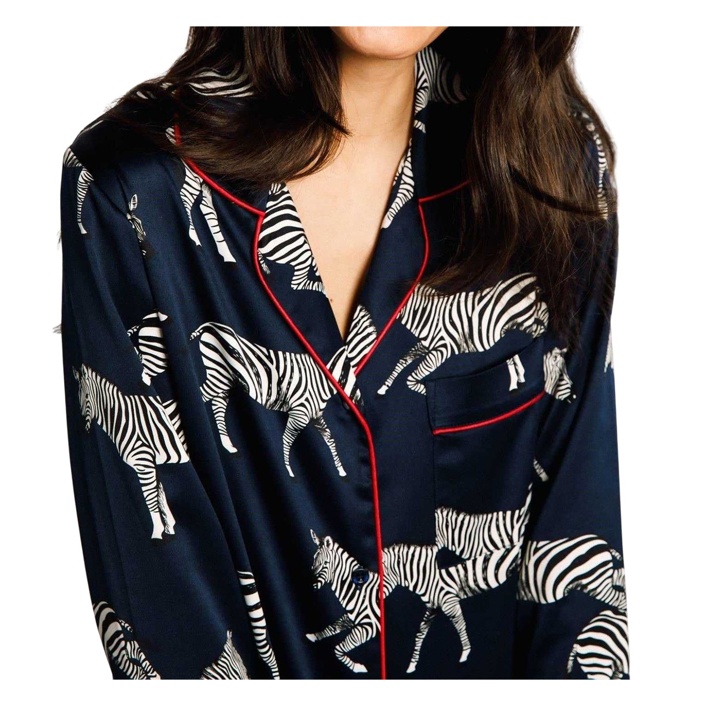 Navy - Lifestyle - Chelsea Womens-Ladies Zebra Print Long-Sleeved Pyjama Set