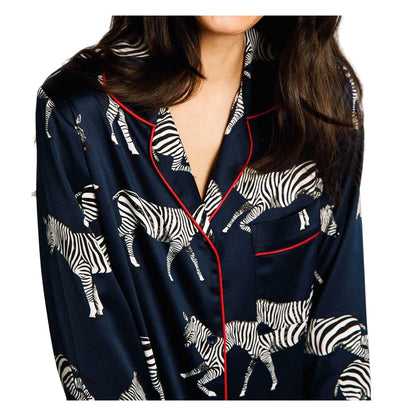 Navy - Lifestyle - Chelsea Womens-Ladies Zebra Print Long-Sleeved Pyjama Set