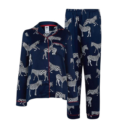 Navy - Front - Chelsea Womens-Ladies Zebra Print Long-Sleeved Pyjama Set