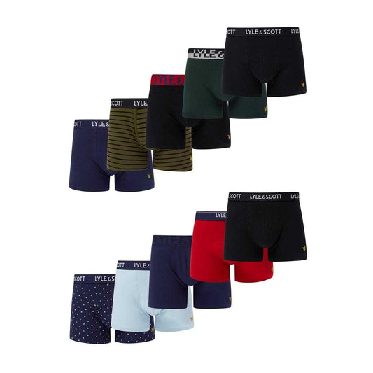 Multicoloured - Front - Lyle & Scott Mens Assorted Designs Boxer Briefs (Pack of 10)