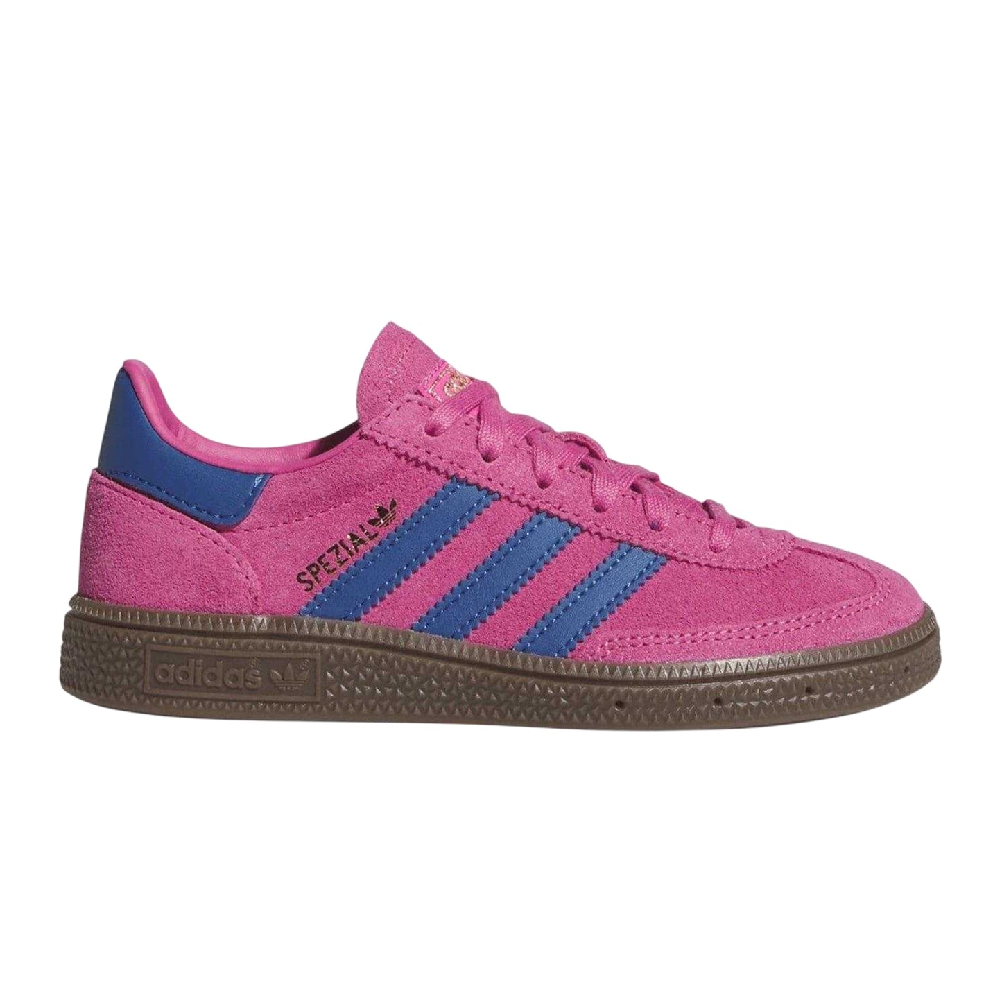 Shock Pink-Blue - Front - Adidas Childrens-Kids Handball Spezial 3 Stripes Suede Shoes