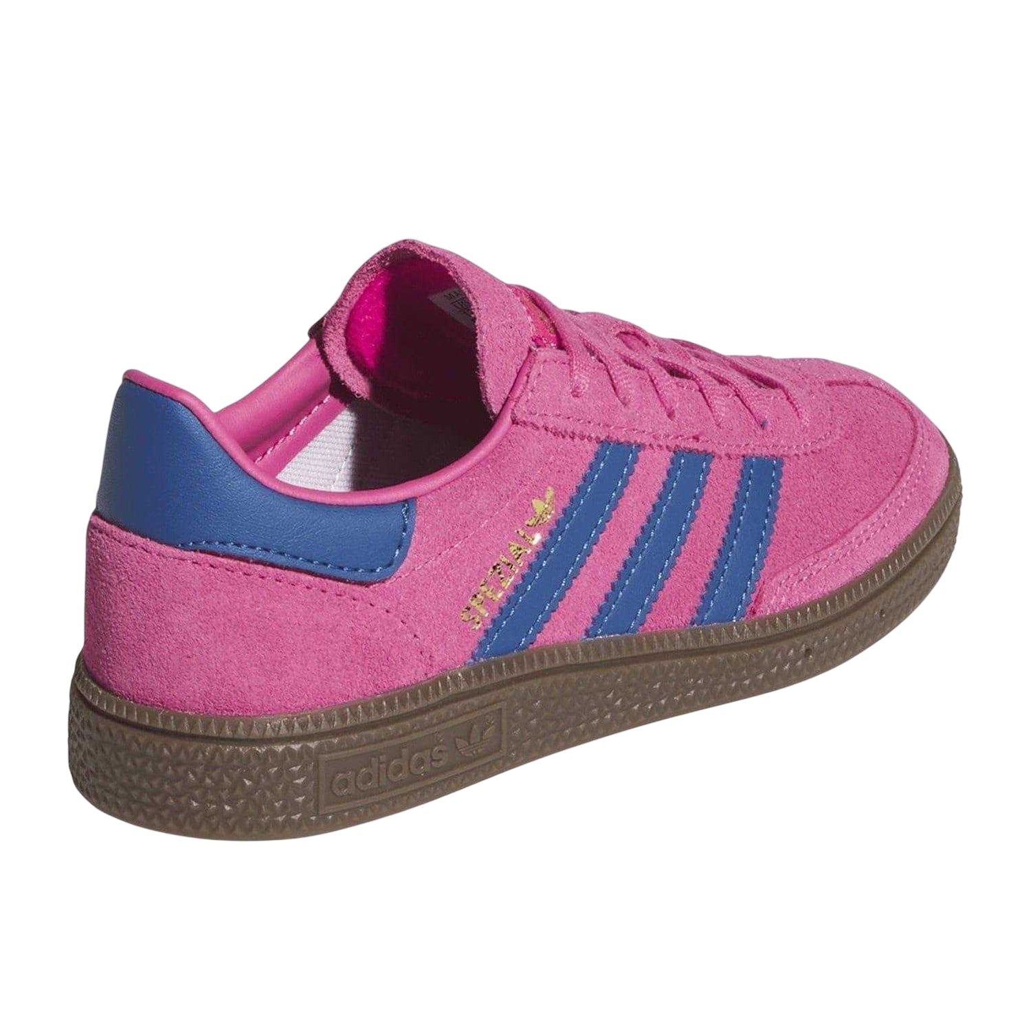 Shock Pink-Blue - Back - Adidas Childrens-Kids Handball Spezial 3 Stripes Suede Shoes
