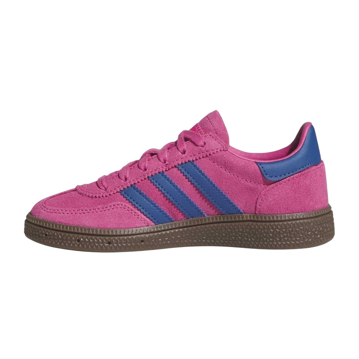 Shock Pink-Blue - Side - Adidas Childrens-Kids Handball Spezial 3 Stripes Suede Shoes