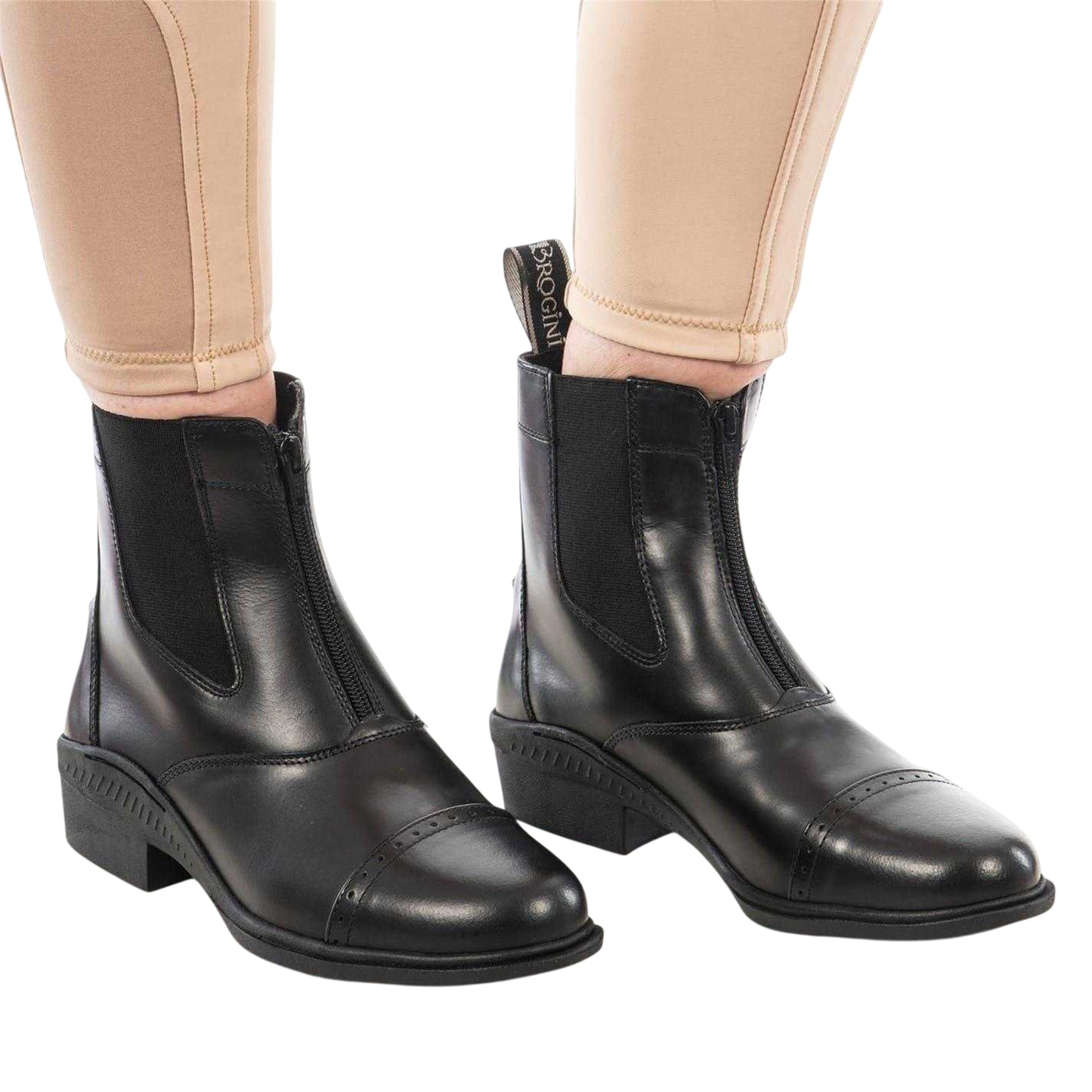 Black - Side - Brogini Womens-Ladies Tivoli Leather Zip Paddock Boots