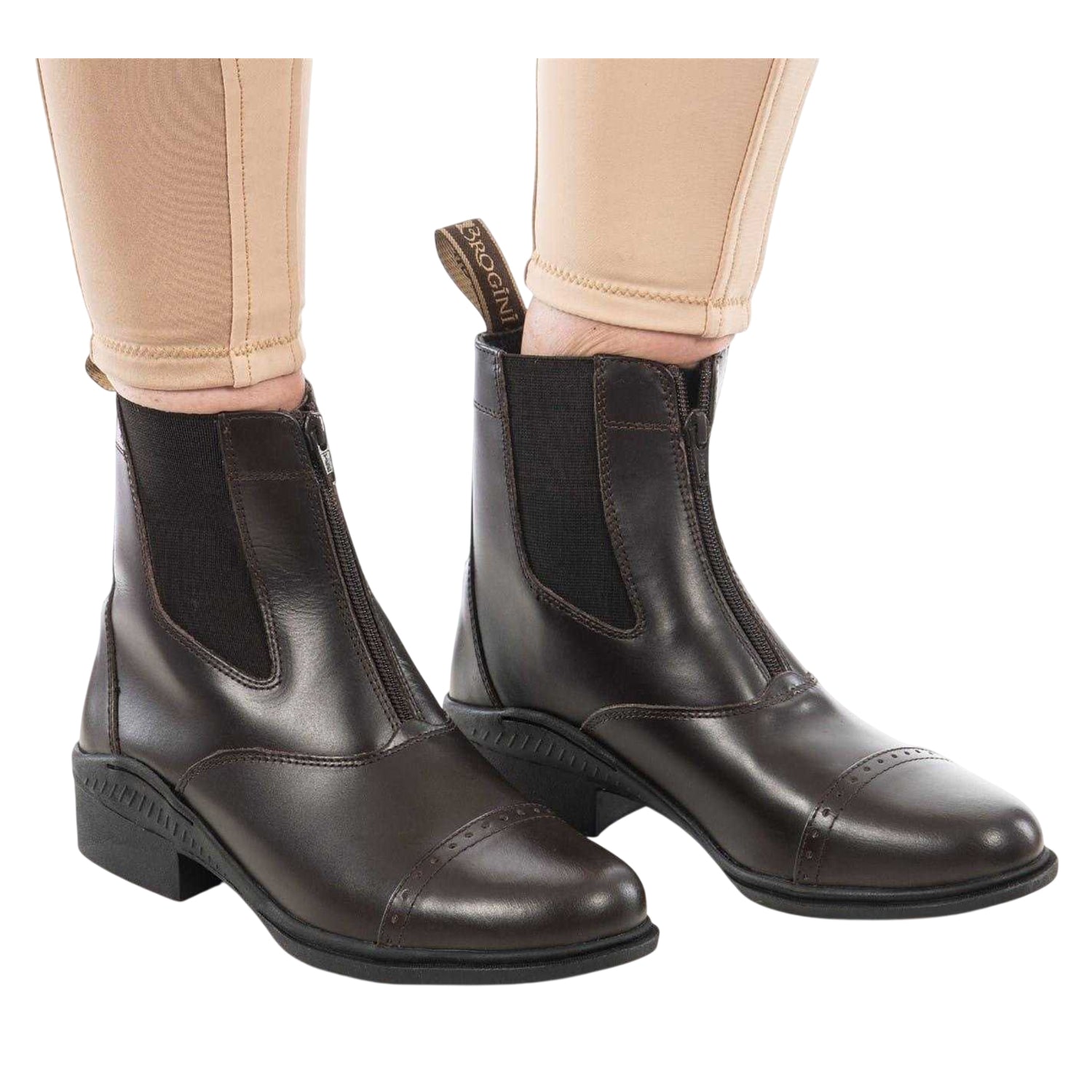 Brown - Side - Brogini Womens-Ladies Tivoli Leather Zip Paddock Boots