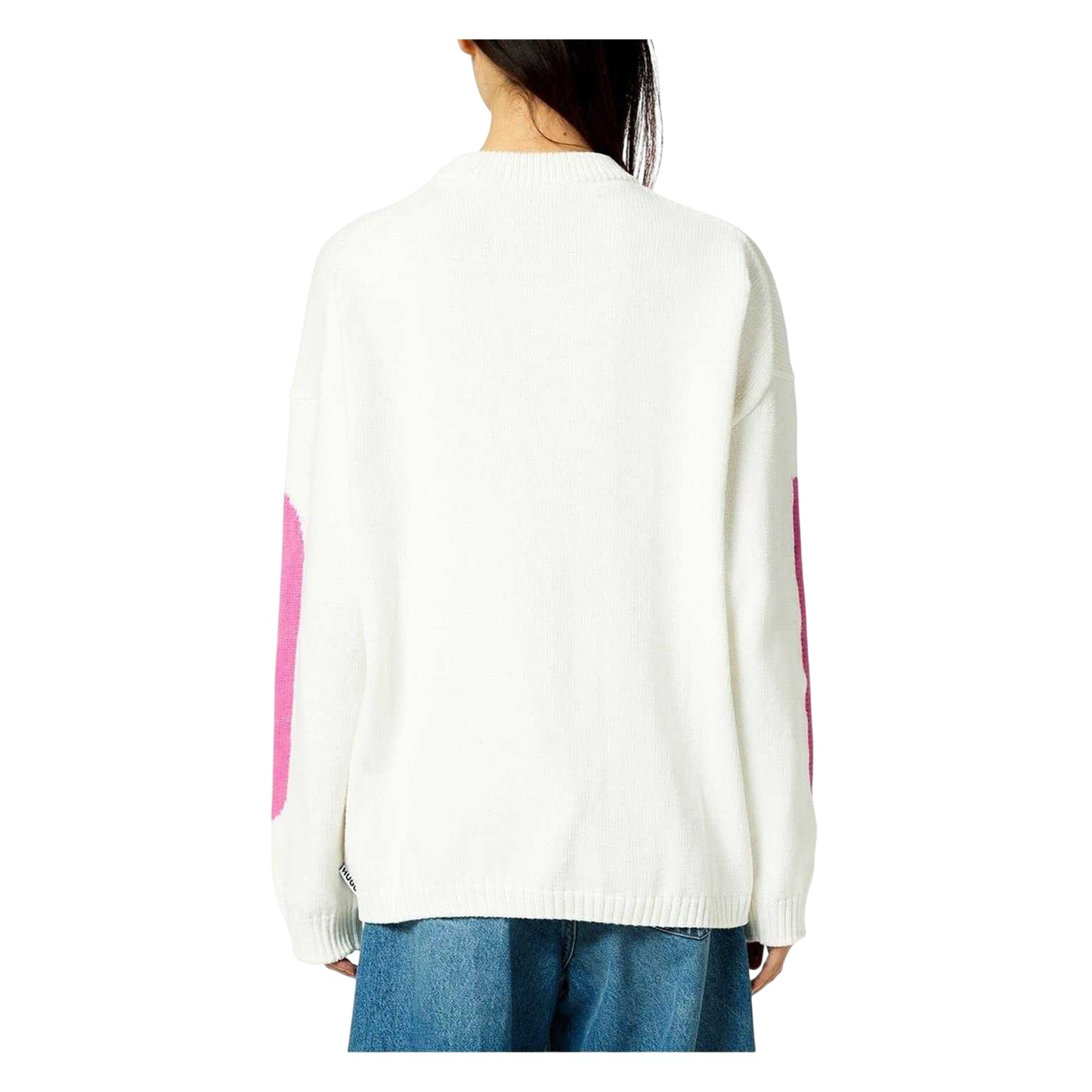 Natural - Back - Hugo Womens-Ladies Crew Neck Relaxed Fit Long-Sleeved Jumper