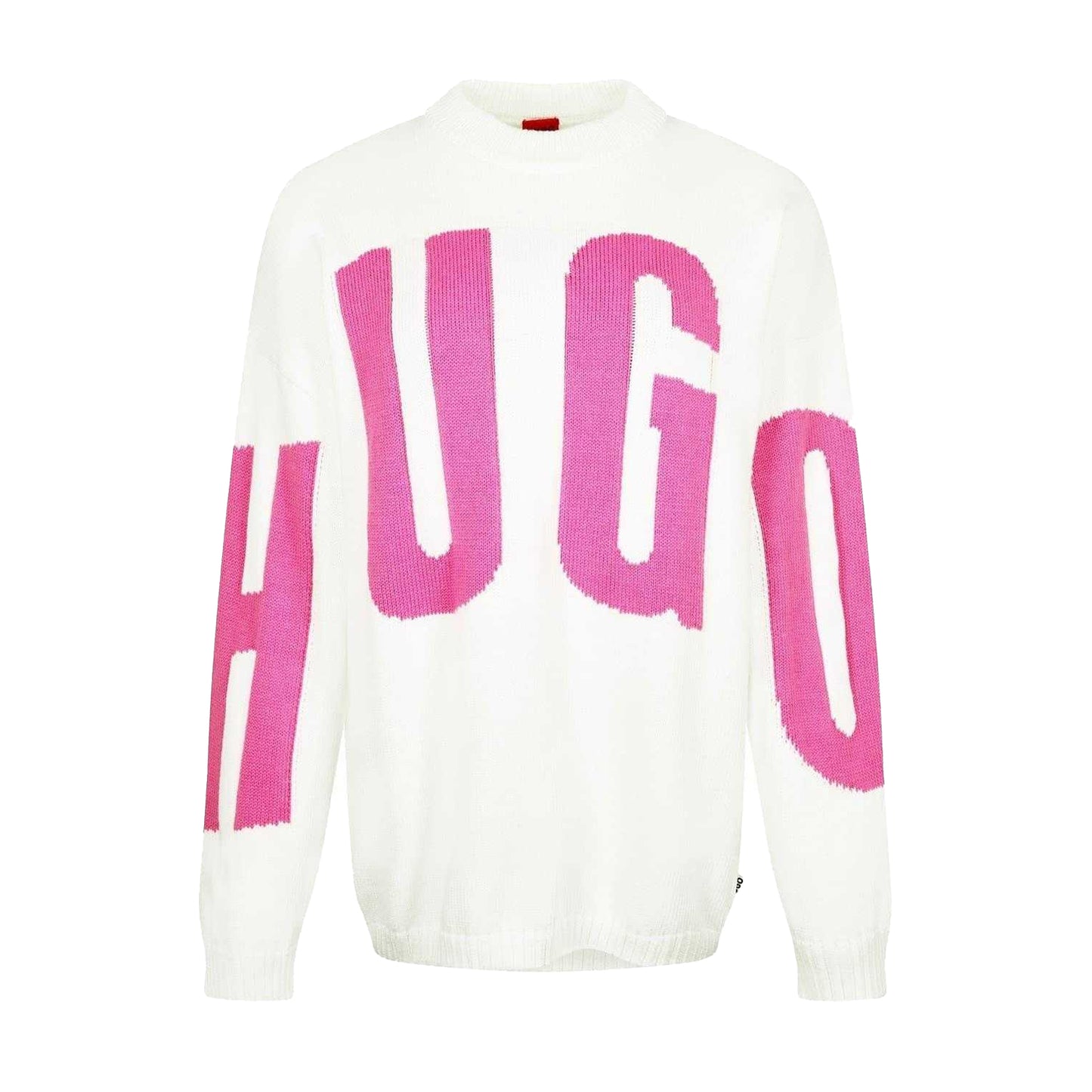 Natural - Front - Hugo Womens-Ladies Crew Neck Relaxed Fit Long-Sleeved Jumper