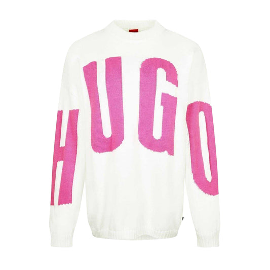 Natural - Front - Hugo Womens-Ladies Crew Neck Relaxed Fit Long-Sleeved Jumper