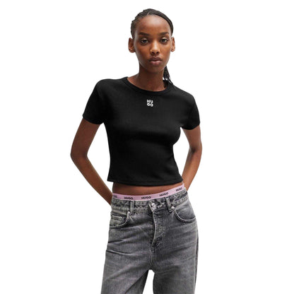 Black - Side - Hugo Womens-Ladies Delanor Crop Top