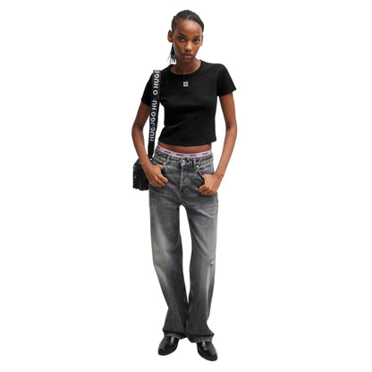 Black - Lifestyle - Hugo Womens-Ladies Delanor Crop Top