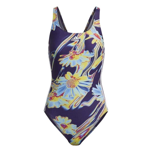 Dark Purple - Front - Adidas Womens-Ladies Floral One Piece Swimsuit
