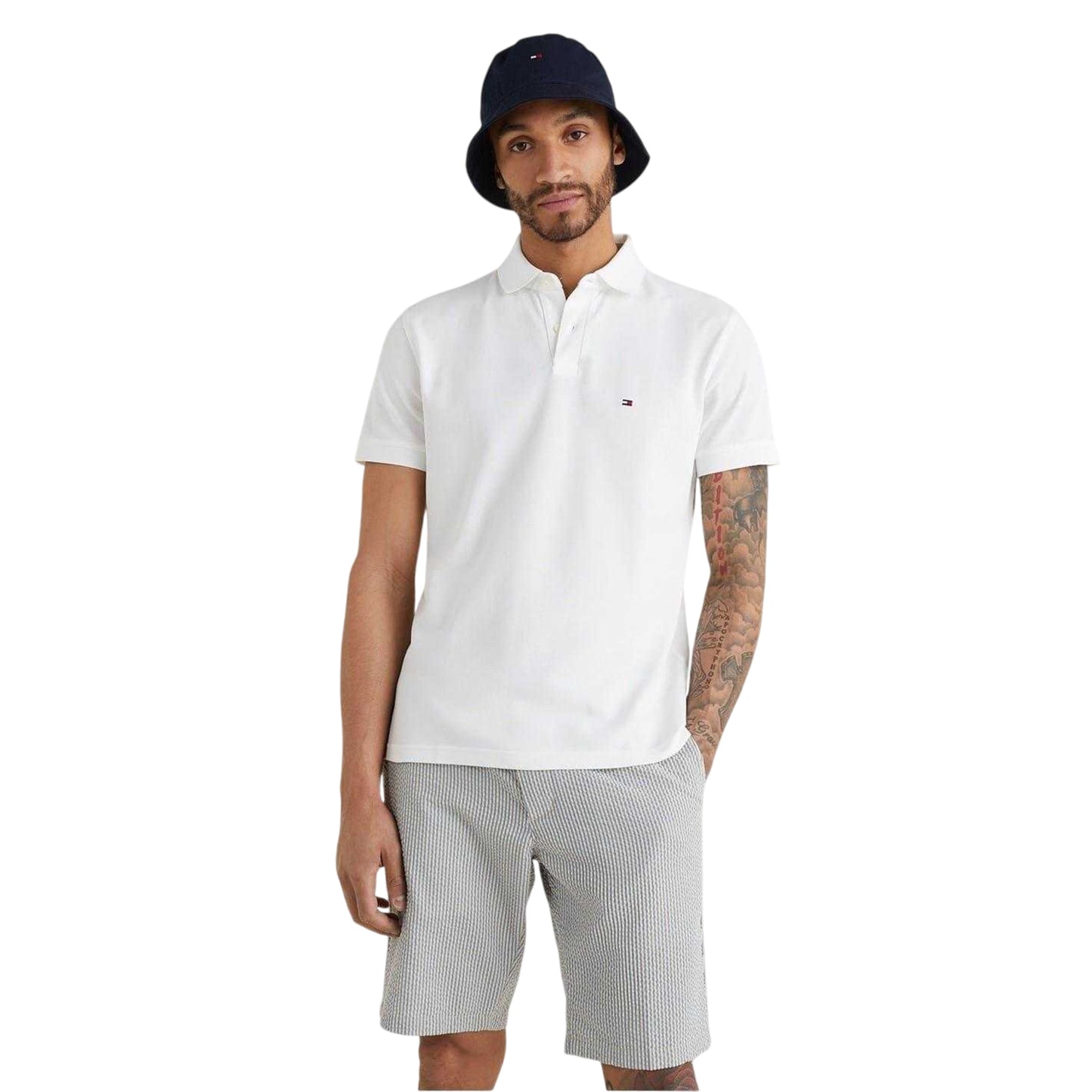 White - Side - Tommy Hilfiger Mens 1985 Embroidered Logo Polo Shirt