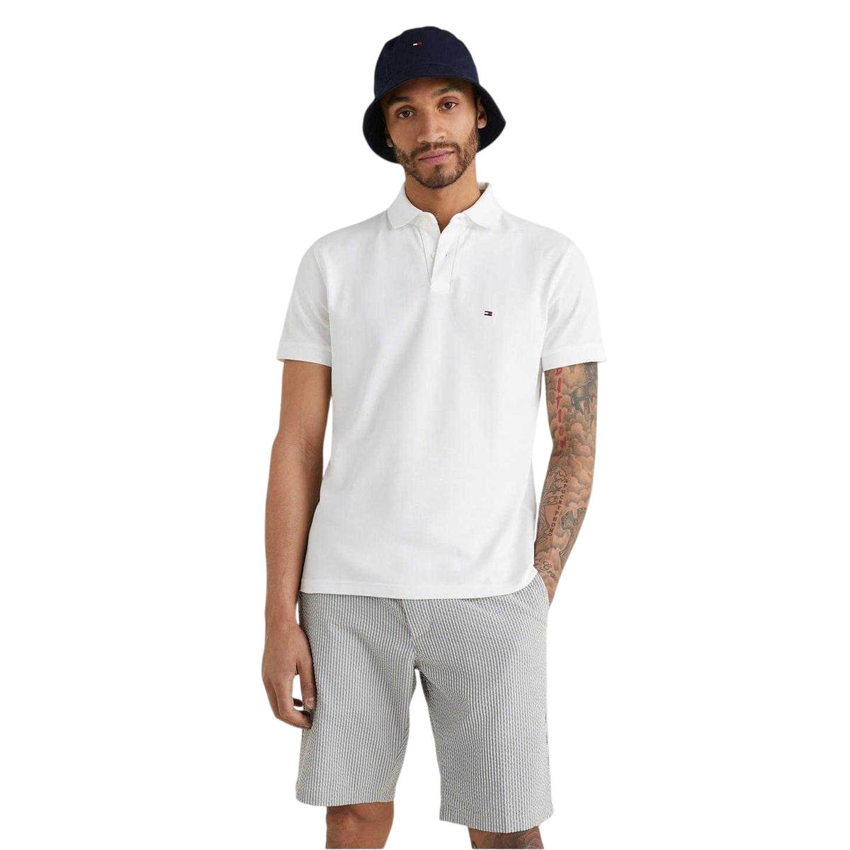 White - Side - Tommy Hilfiger Mens 1985 Embroidered Logo Polo Shirt