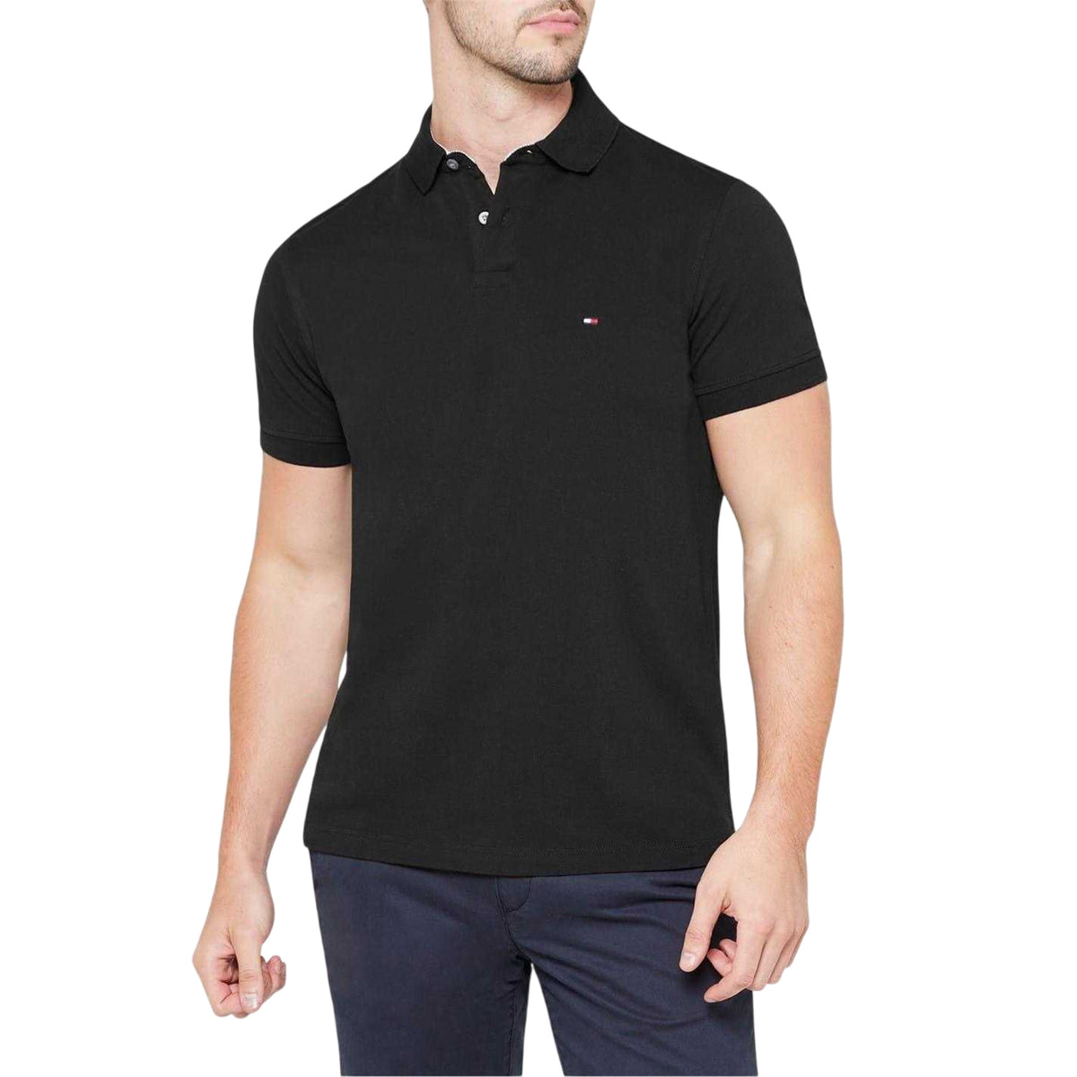 Black - Side - Tommy Hilfiger Mens 1985 Embroidered Logo Polo Shirt