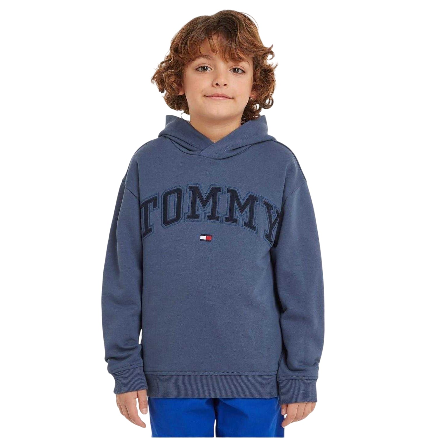 Aegean Sea - Side - Tommy Hilfiger Childrens-Kids Varsity Cotton Hoodie