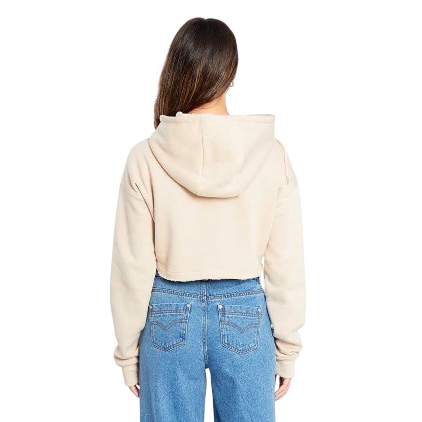Cream - Back - Be You Womens-Ladies Relaxed Fit Crop Hoodie