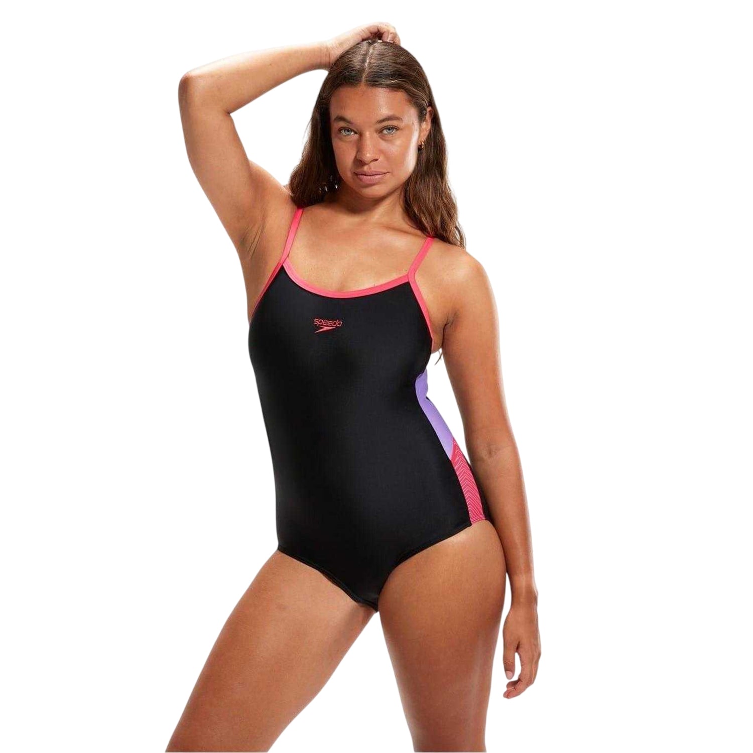 Black-Lilac - Front - Speedo Womens-Ladies Dive Muscleback One Piece Swimsuit