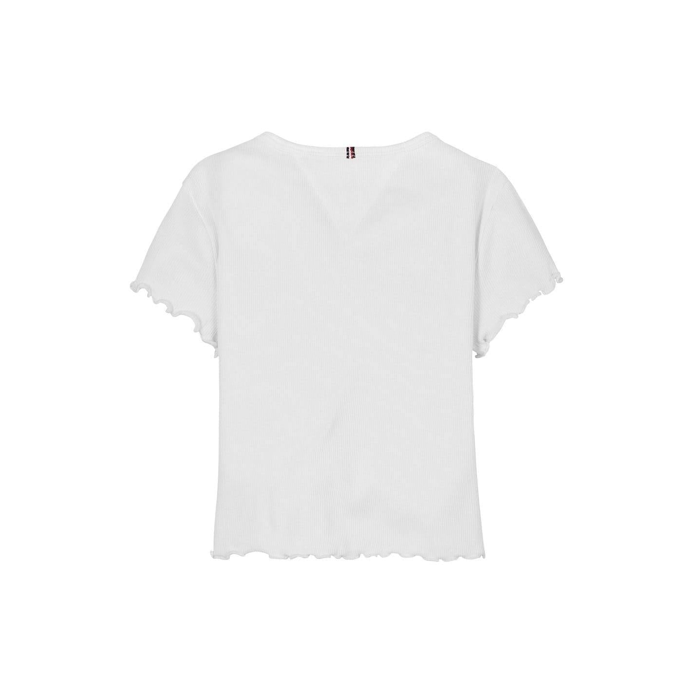 White - Back - Tommy Hilfiger Childrens-Kids Essential Round Regular Frill T-Shirt