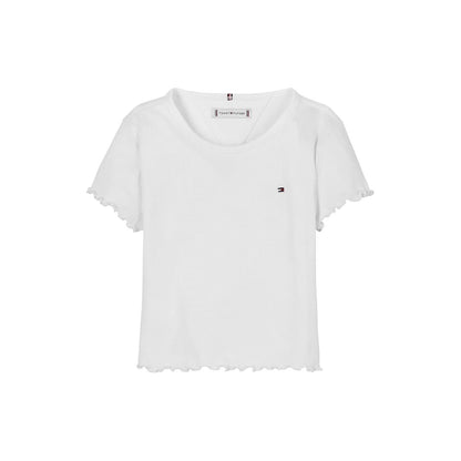 White - Front - Tommy Hilfiger Childrens-Kids Essential Round Regular Frill T-Shirt