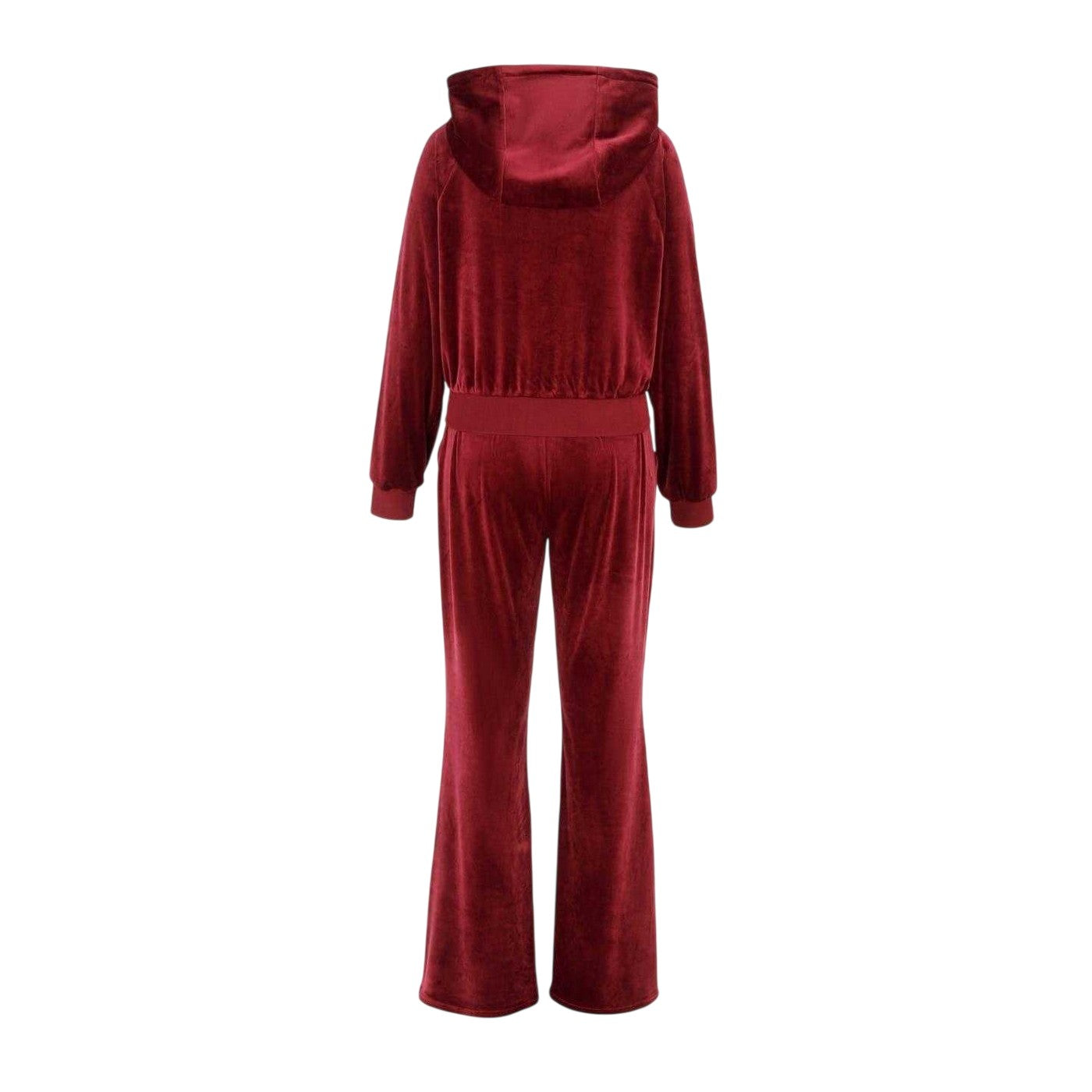 Burgundy - Back - Miso Womens-Ladies Velour Raglan Long-Sleeved Tracksuit Set